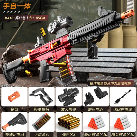 Electric Semi-Automatic Softball Gun M4A1 Nylon Firing Toy Gun for Boys Outdoor Battle Royale M416 - Color: M416 Red